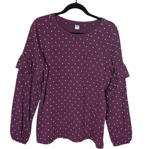 Old‎ Navy Burgundy Polka Dot Ruffle Sleeve Sweatshirt Top Size L Preppy Basics